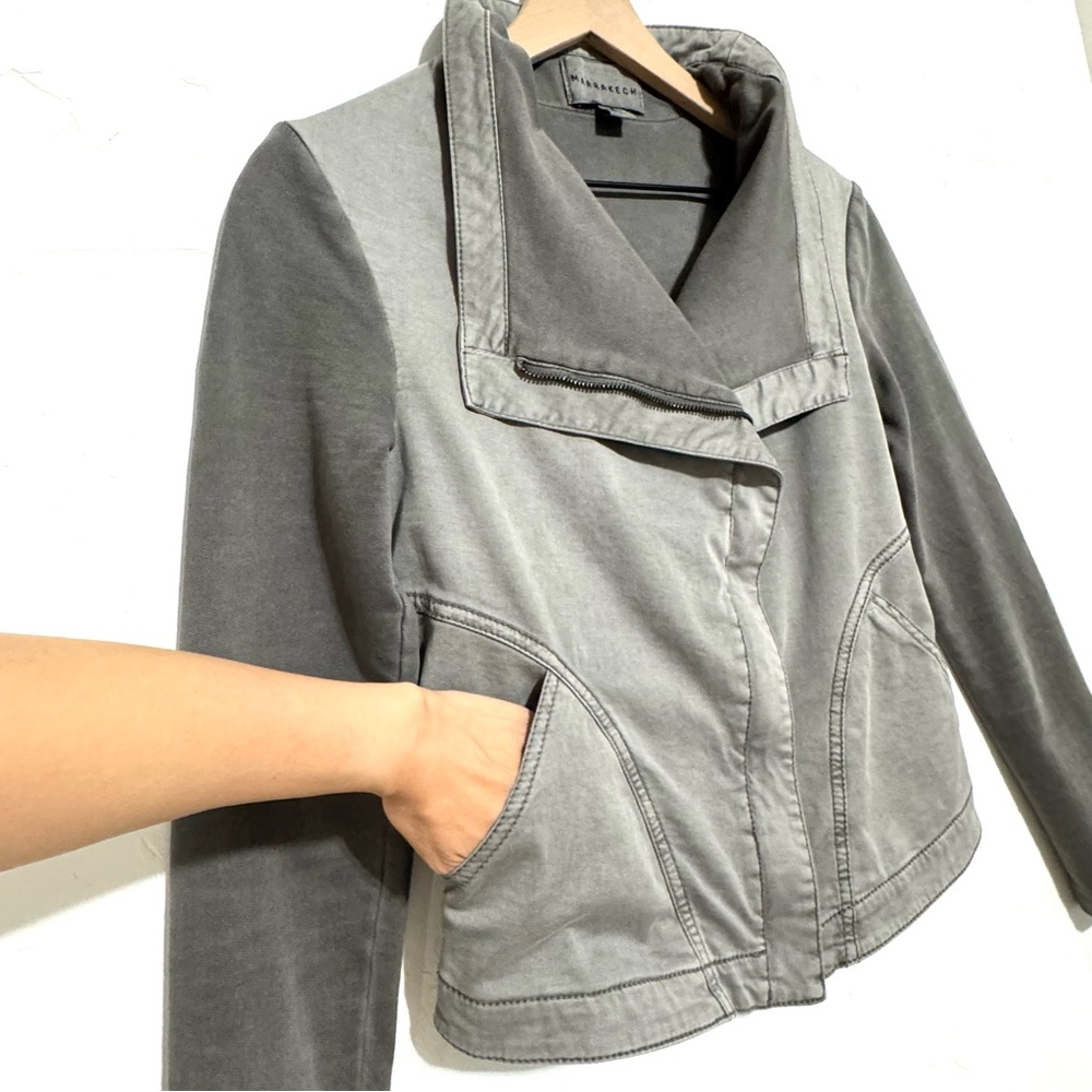 Marrakech Anthropologie gray draped moto jacket S cropped stretch cotton - Picture 8 of 13